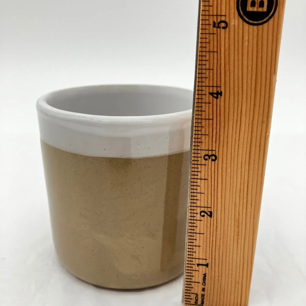 Pearsons of Chesterfield Stoneware Crock 3.5in Tan White Vintage Made in England